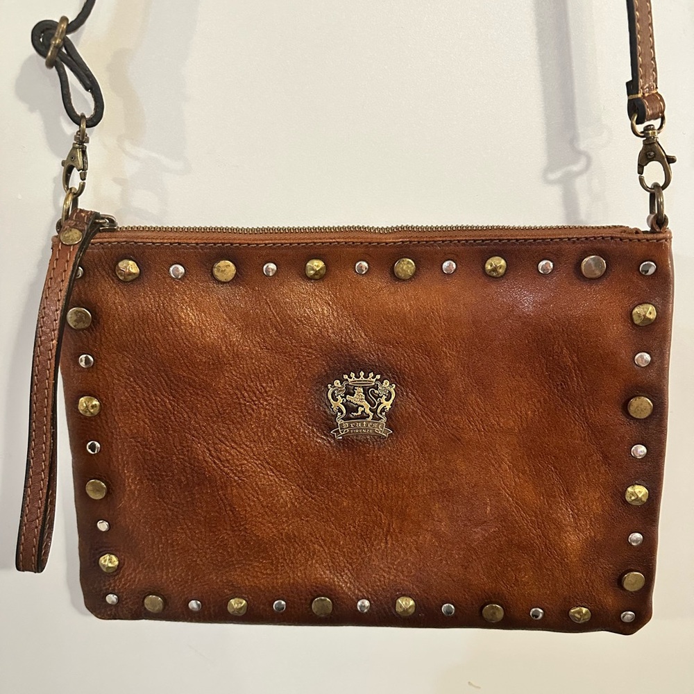 Pratesi Brown Italian Leather crossbody studded‎ Bag - Picture 3 of 9